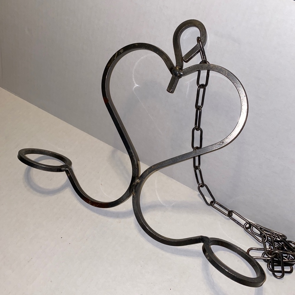 Vintage Rustic Farmhouse Hanging Wrought Iron Heart Shape Candle or Plant Holder